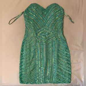 Green Scala Sequin Strapless Cocktail Dress